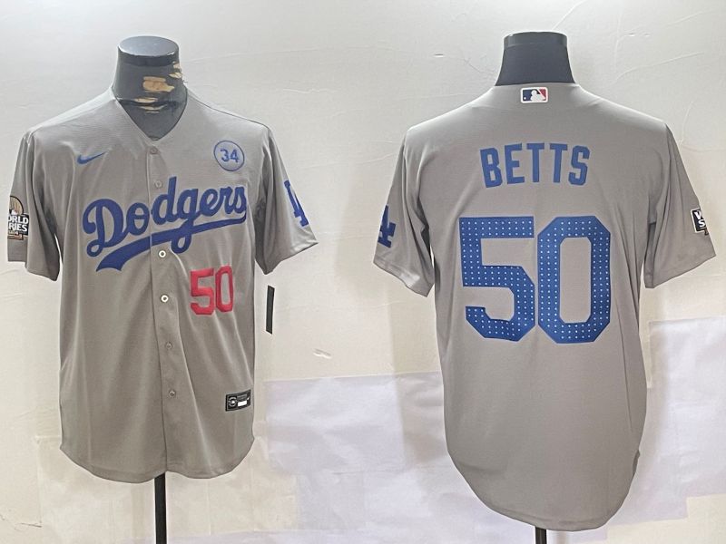 Men Los Angeles Dodgers 50 Betts Grey Game 2024 Nike MLB Jersey style 11202